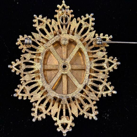 Vintage Francois Clear Rhinestone Gold Tone Large Cameo Brooch Pendant Duo - Picture 2 of 4